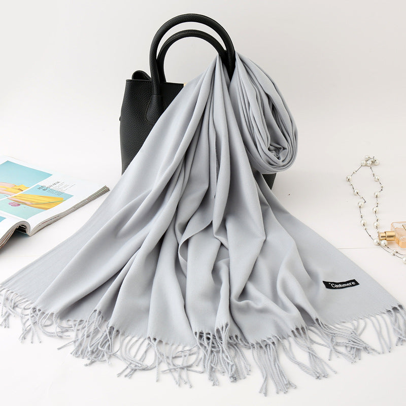 Luxury Solid Colour Tassel Scarf | Imitation Cashmere Shawl - Neomodest