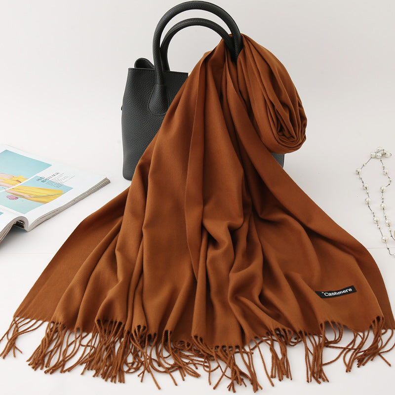 Luxury Solid Colour Tassel Scarf | Imitation Cashmere Shawl - Neomodest