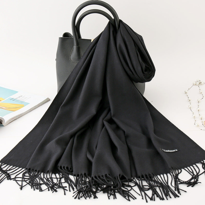 Luxury Solid Colour Tassel Scarf | Imitation Cashmere Shawl - Neomodest