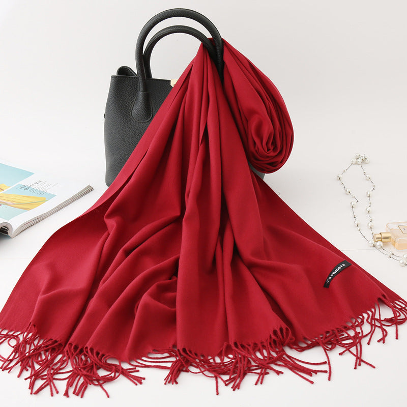 Luxury Solid Colour Tassel Scarf | Imitation Cashmere Shawl - Neomodest