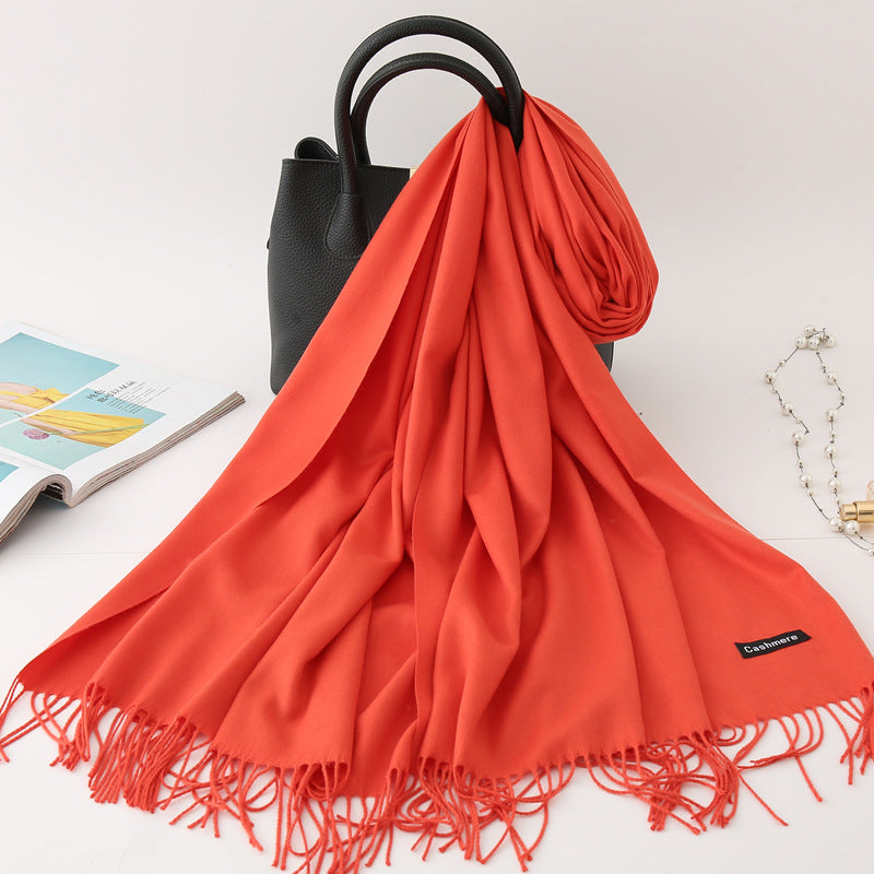 Luxury Solid Colour Tassel Scarf | Imitation Cashmere Shawl - Neomodest