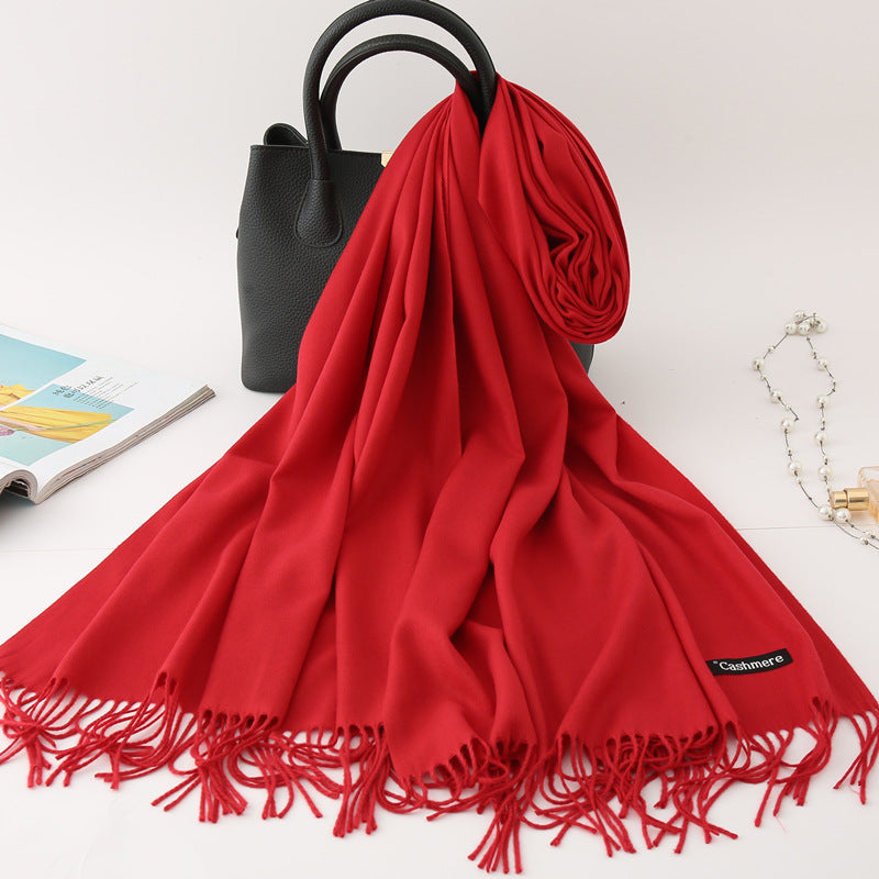 Luxury Solid Colour Tassel Scarf | Imitation Cashmere Shawl - Neomodest