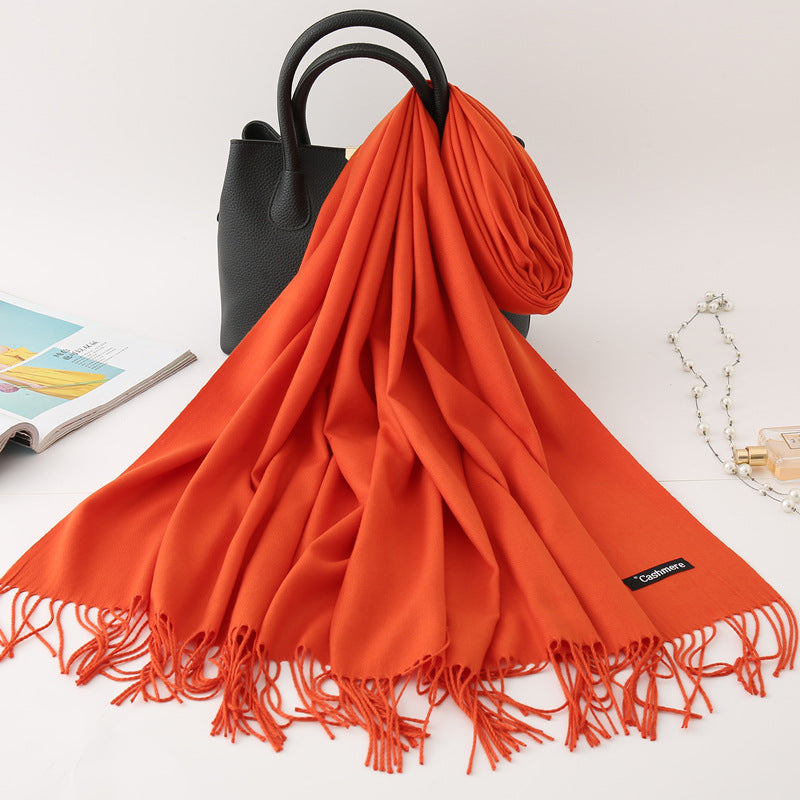 Luxury Solid Colour Tassel Scarf | Imitation Cashmere Shawl - Neomodest