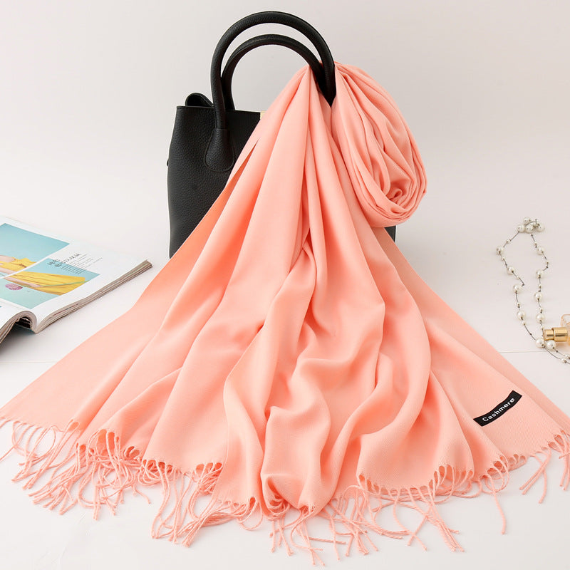 Luxury Solid Colour Tassel Scarf | Imitation Cashmere Shawl - Neomodest