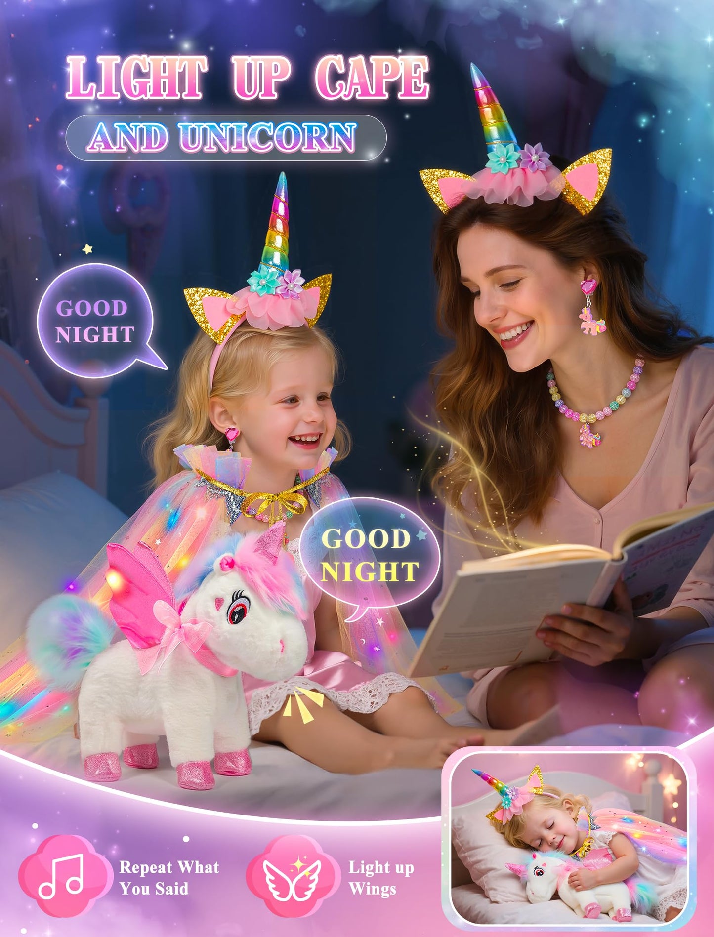 SOLIEHOO Unicorn Toys for Girls 3-6 | Walking, Talking, Singing Interactive Plush with Light-Up Cape