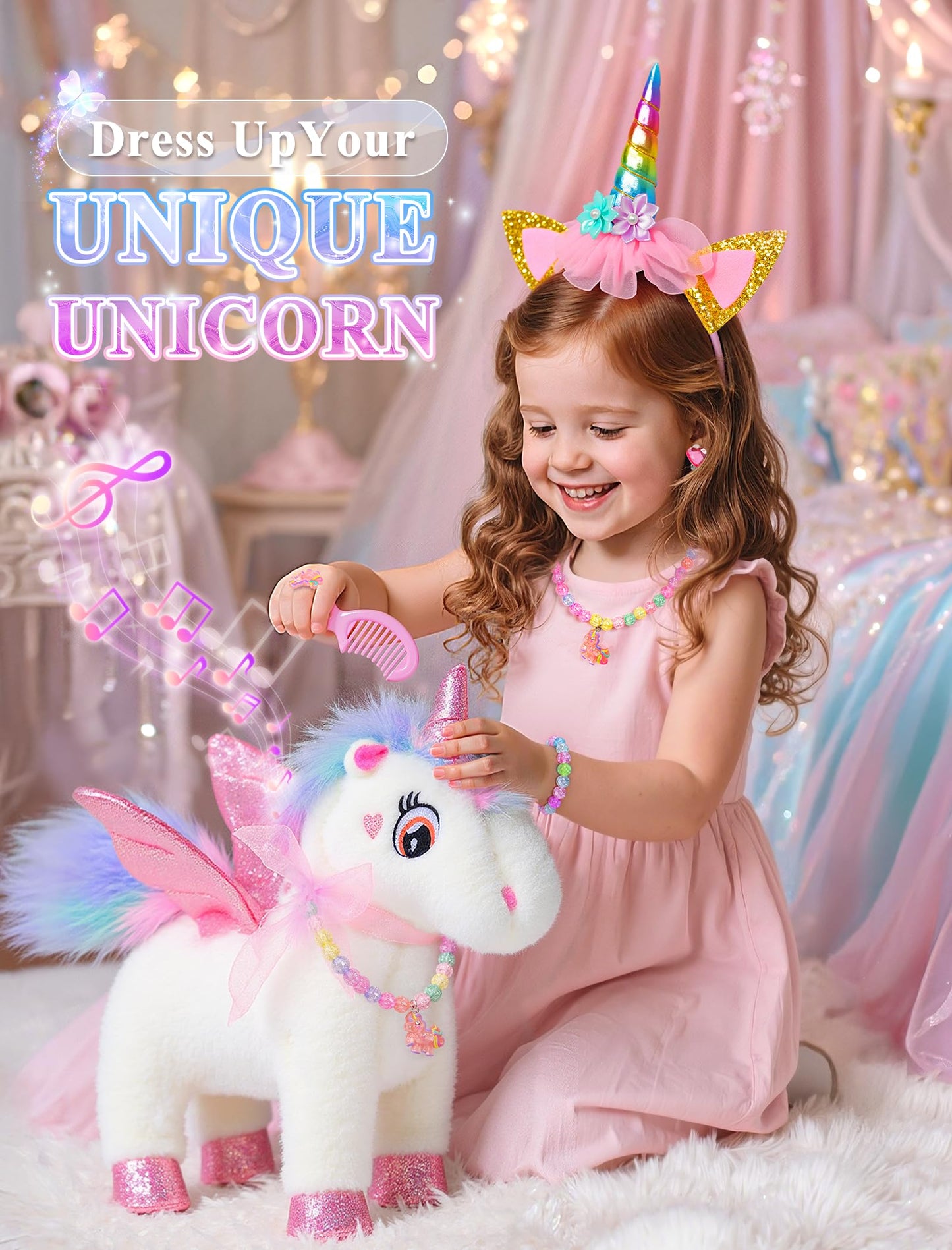 SOLIEHOO Unicorn Toys for Girls 3-6 | Walking, Talking, Singing Interactive Plush with Light-Up Cape