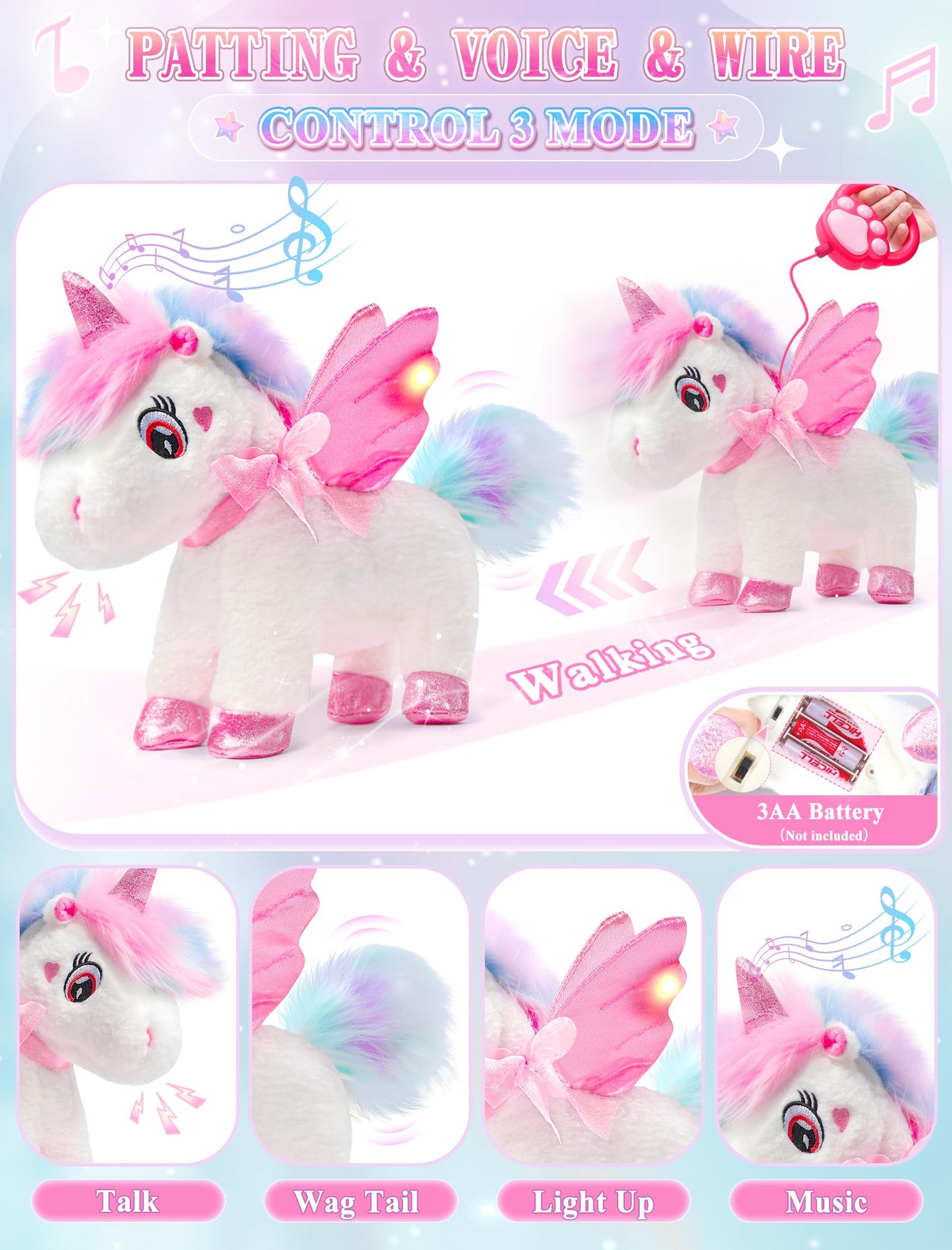 SOLIEHOO Unicorn Toys for Girls 3-6 | Walking, Talking, Singing Interactive Plush with Light-Up Cape