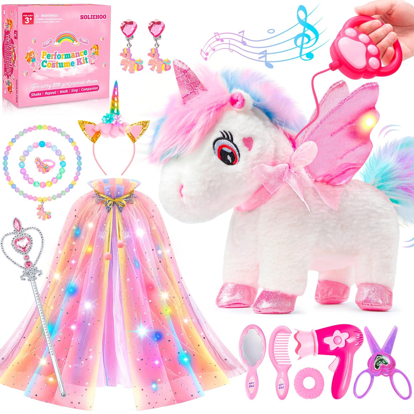 SOLIEHOO Unicorn Toys for Girls 3-6 | Walking, Talking, Singing Interactive Plush with Light-Up Cape
