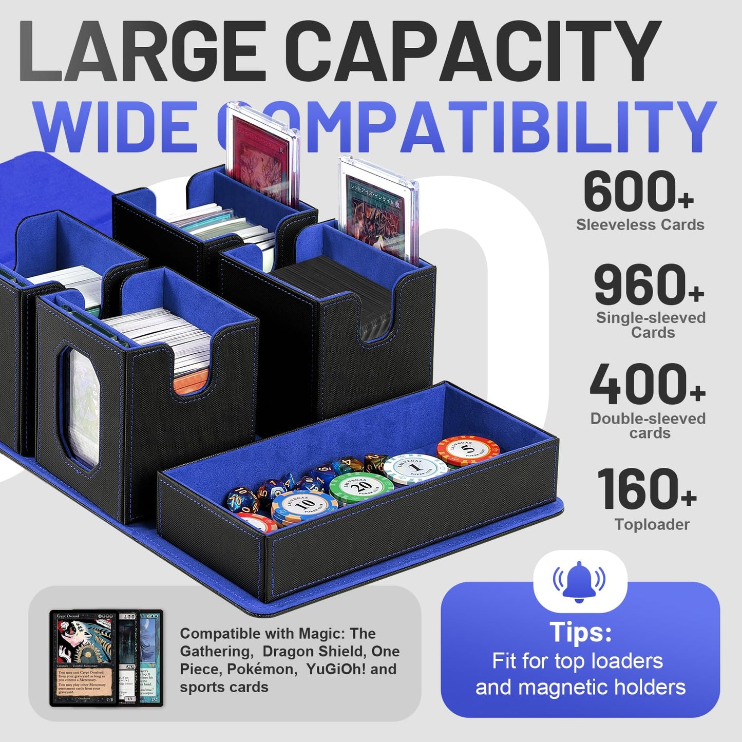 Solisifime Trading Card Storage Box with Commander Display — 5-in-1 Deck Box for MTG, TCG & Sports Cards (Holds Up to 400 Double-Sleeved Cards)