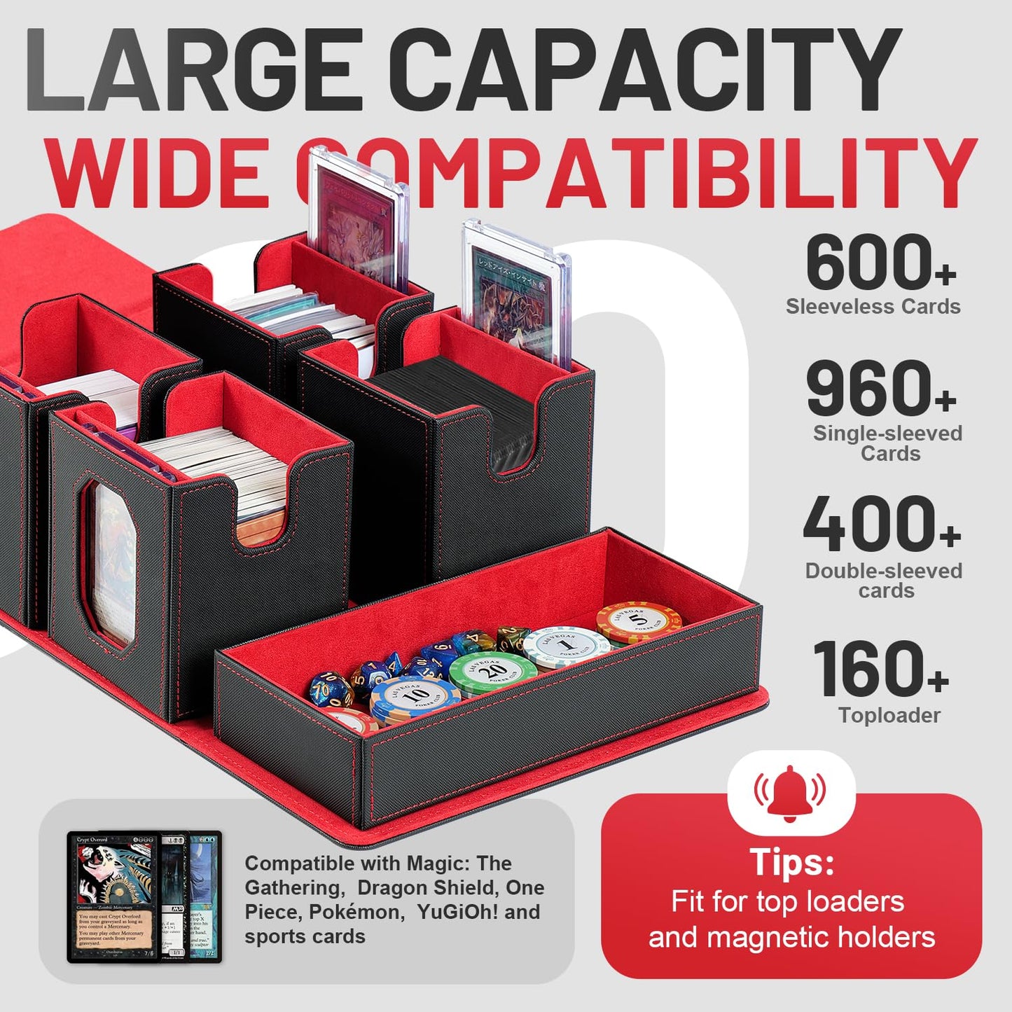 Solisifime Trading Card Storage Box with Commander Display — 5-in-1 Deck Box, Holds 400+ Double-Sleeved Cards