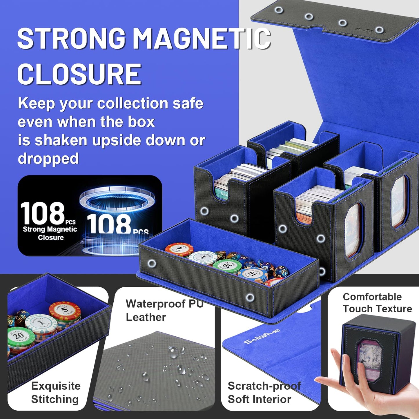 Solisifime Trading Card Storage Box with Commander Display — 5-in-1 Deck Box for MTG, TCG & Sports Cards (Holds Up to 400 Double-Sleeved Cards)