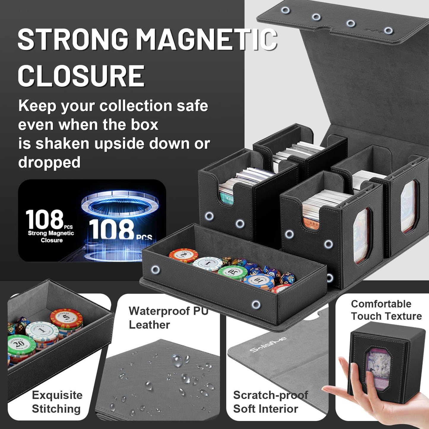 Solisifime Trading Card Storage Box with Commander Display – 5-in-1 MTG/TCG & Sports Card Organizer