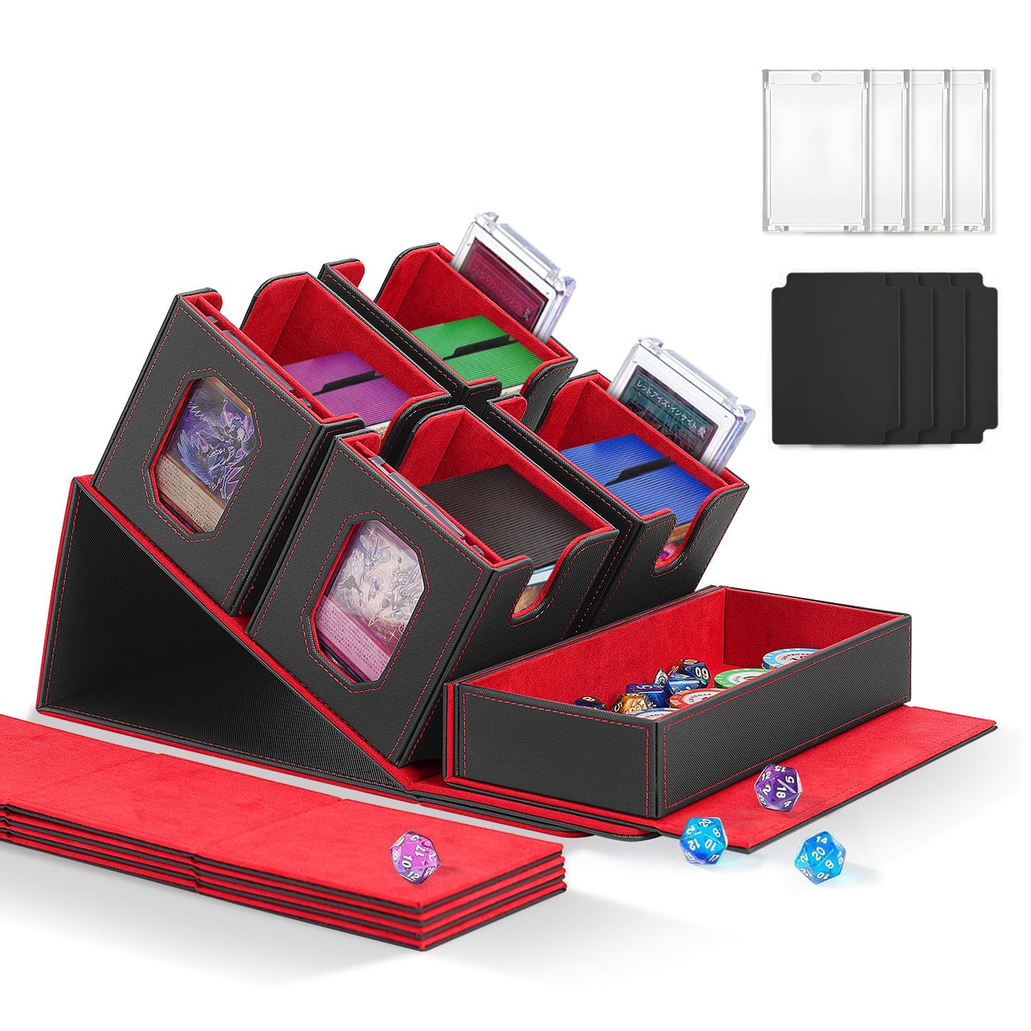Solisifime Trading Card Storage Box with Commander Display — 5-in-1 Deck Box, Holds 400+ Double-Sleeved Cards