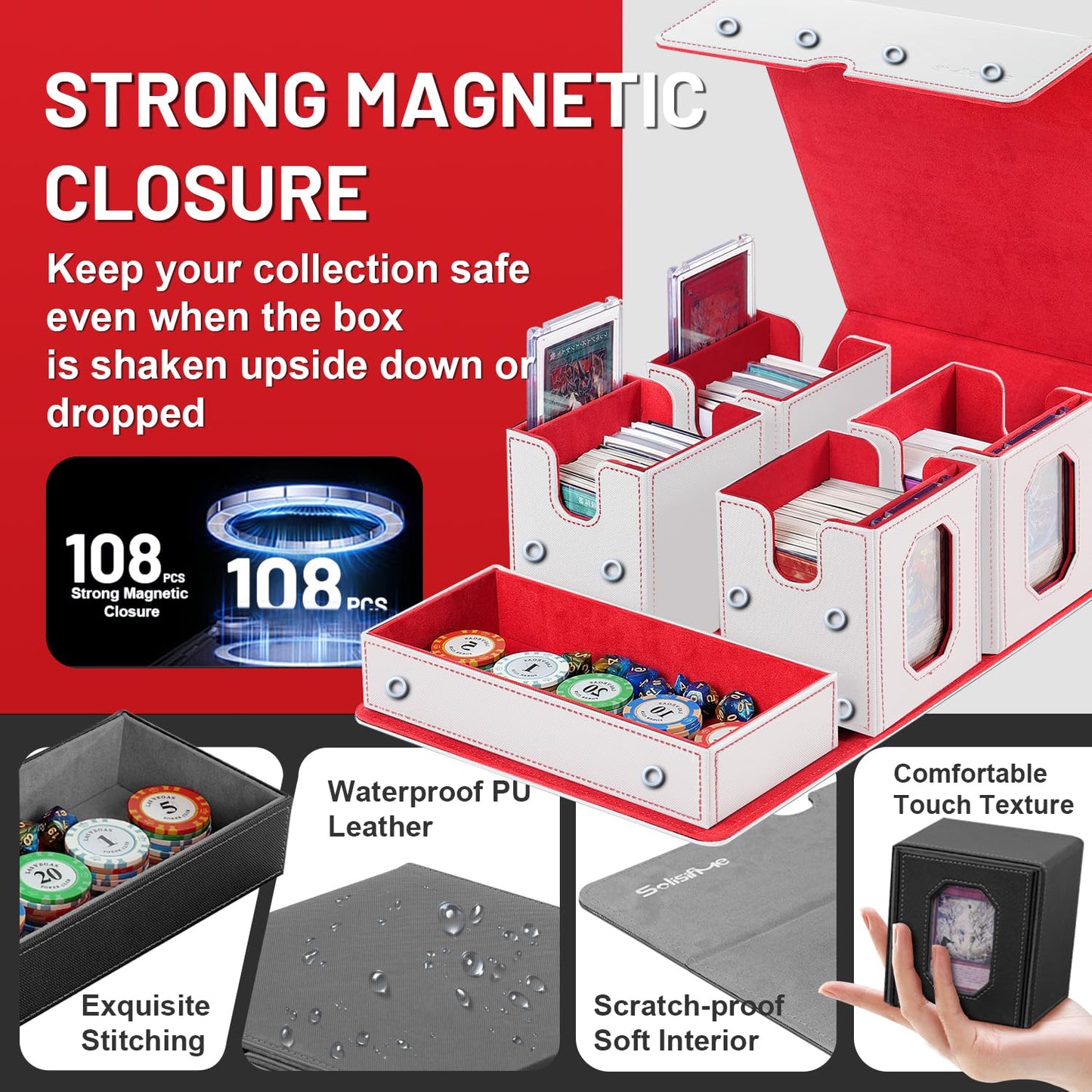 Solisifime Trading Card Storage Box with Commander Display – 5-in-1 Deck Box for MTG/TCG/Sports Cards