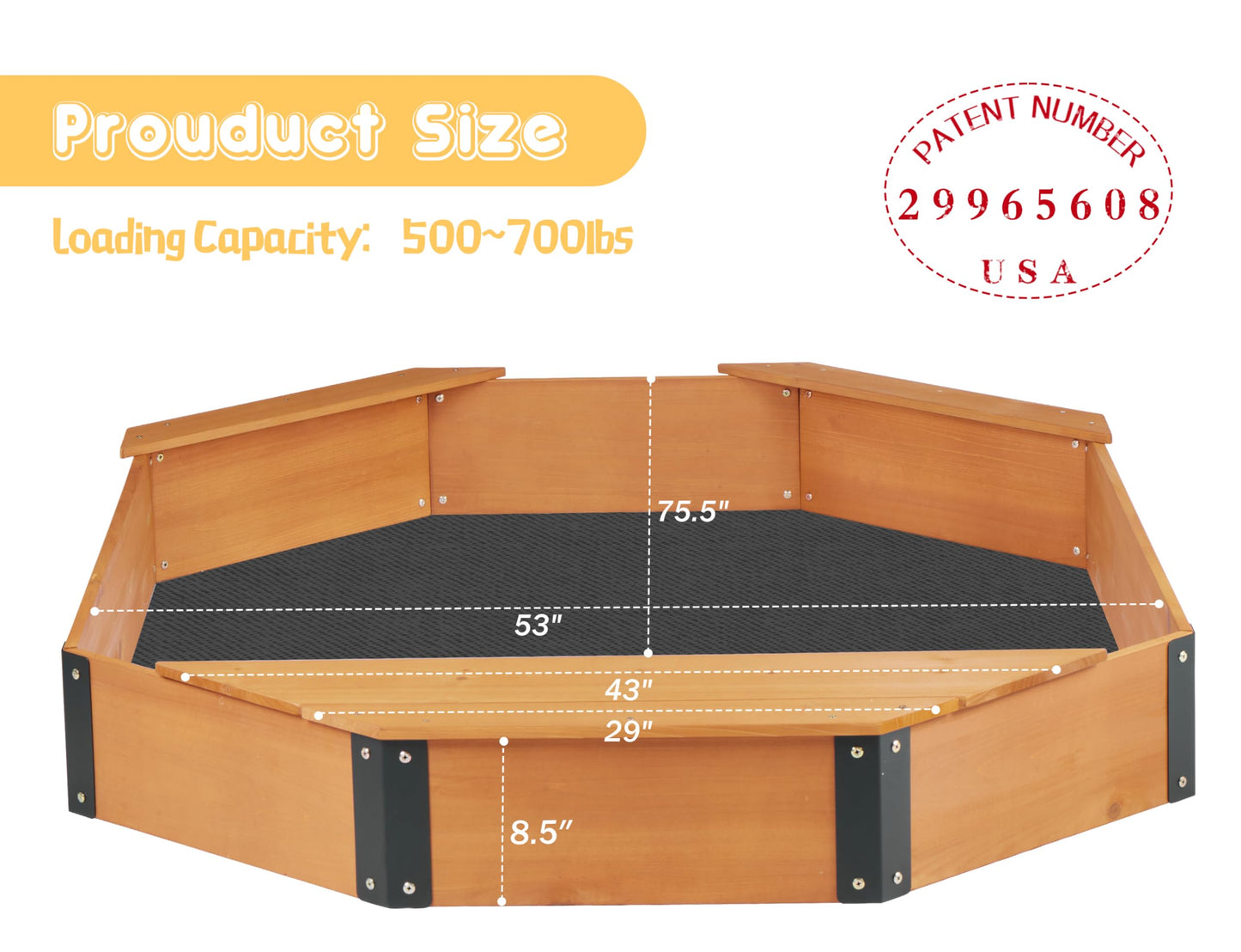 SoliWood 75.5-Inch Octagon Sandbox with Cover, Storage & 3 Benches — Easy Assembly