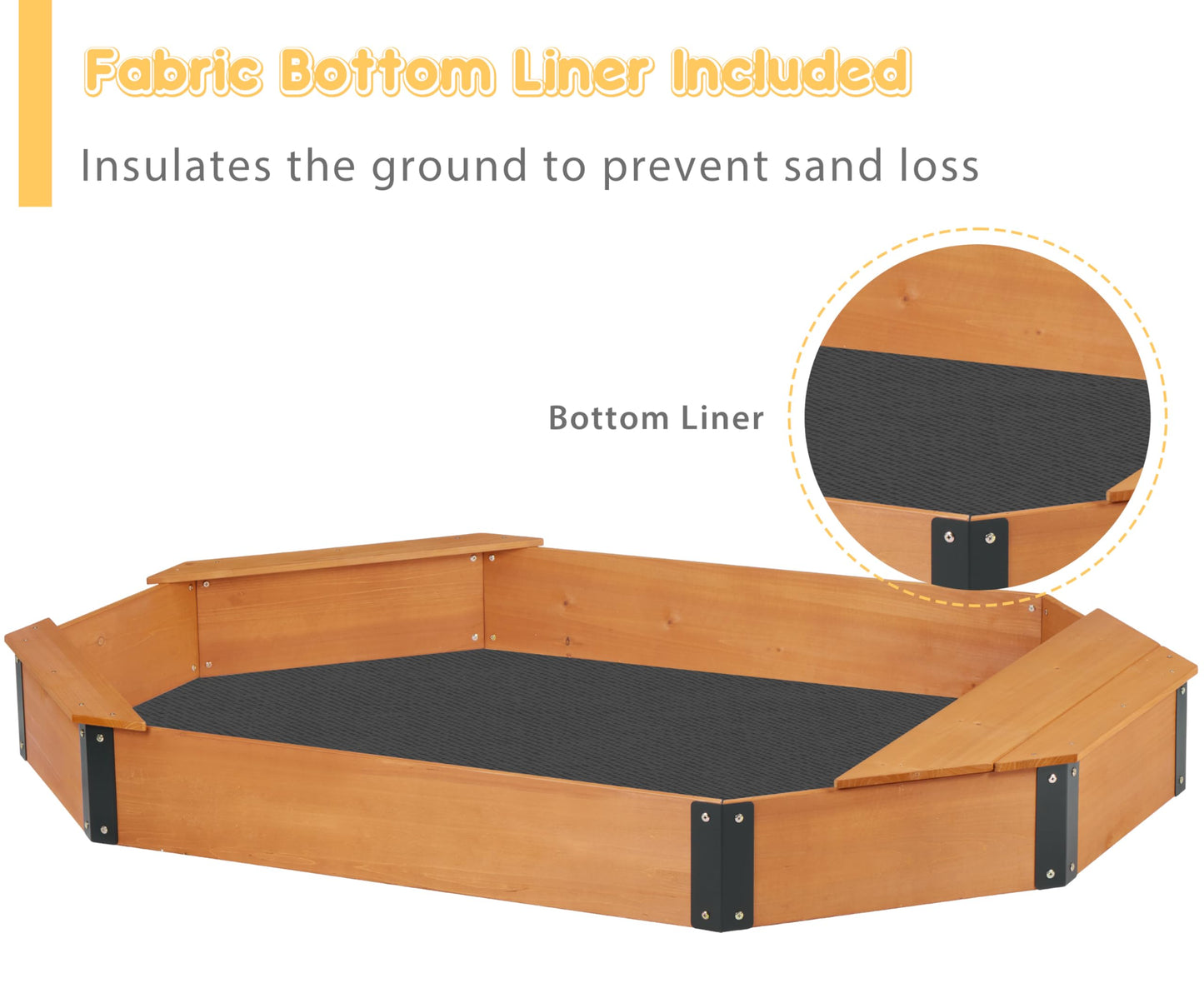 SoliWood 75.5-Inch Octagon Sandbox with Cover, Storage & 3 Benches — Easy Assembly