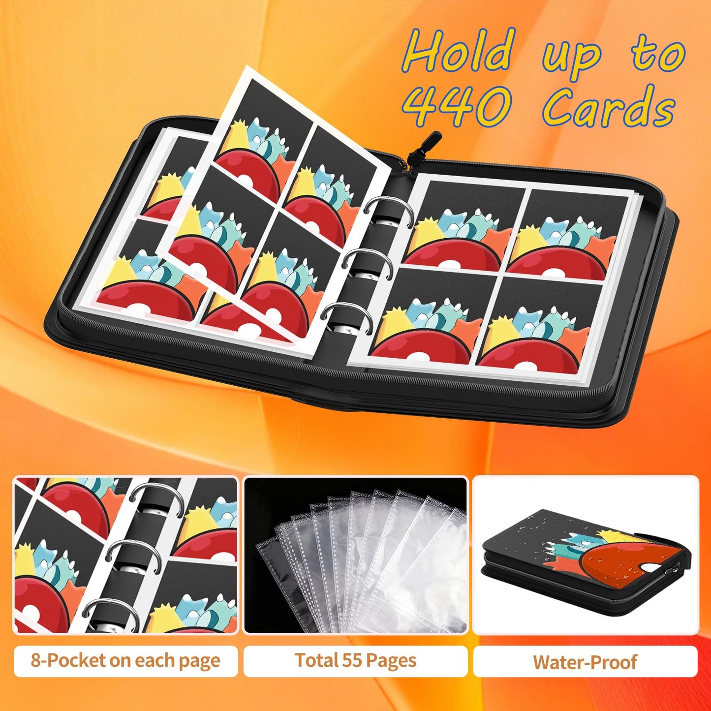 Solopen Pockets Card Binder Holder — Zippered Card Storage for Up to 440 Cards