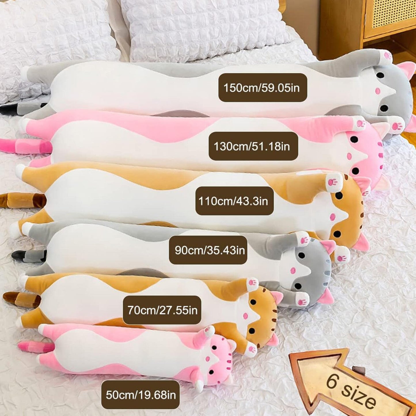 Somao Long Cat Pillow 90cm Gray — Plush Cat Hugging Pillow for Sleep & Kids