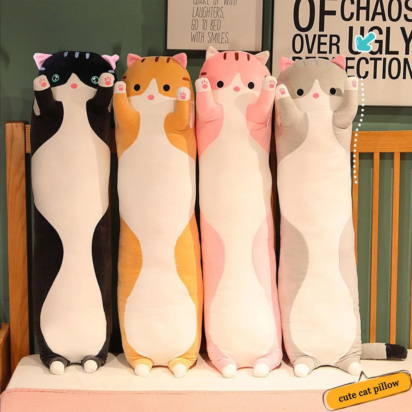 Somao Long Cat Pillow 90cm Gray — Plush Cat Hugging Pillow for Sleep & Kids
