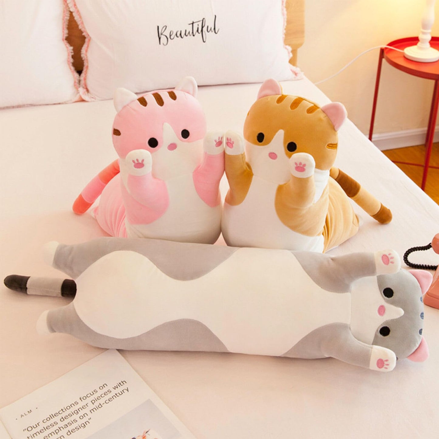 Somao Long Cat Pillow 90cm Gray — Plush Cat Hugging Pillow for Sleep & Kids