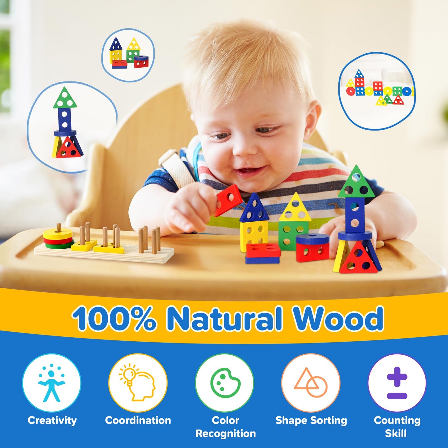 Somastung 6-in-1 Baby Toys for 6-12 Months | Montessori Sensory Set with Teething & Stacking Blocks