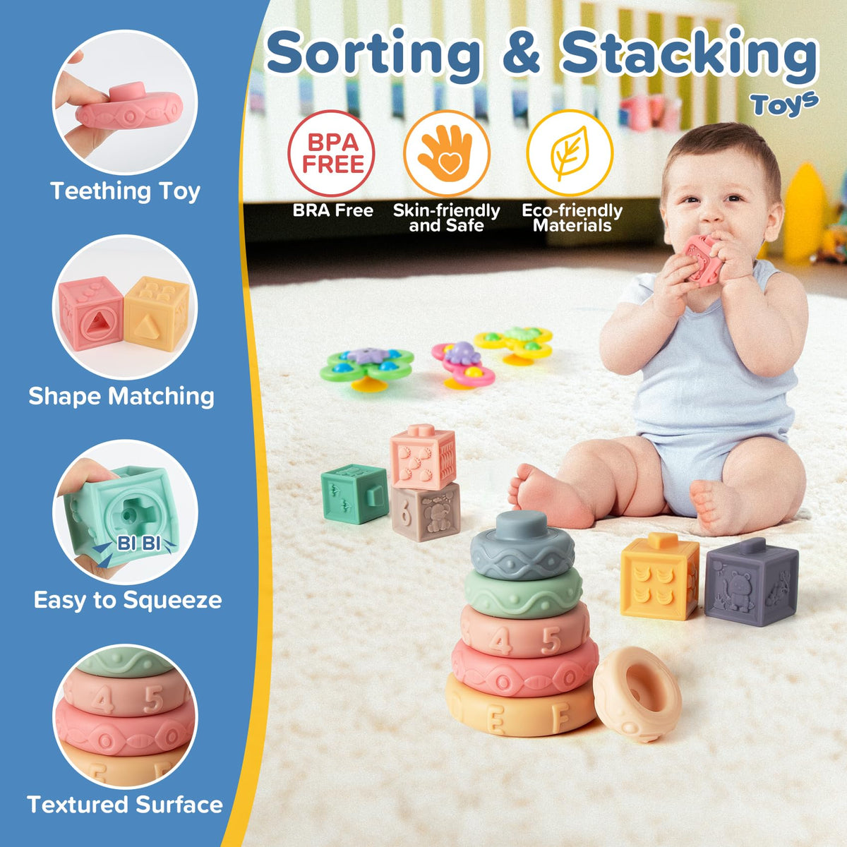 Somastung 7-in-1 Montessori Baby Toys – Wooden Xylophone, Sorting Blocks & More for 6-12 Months