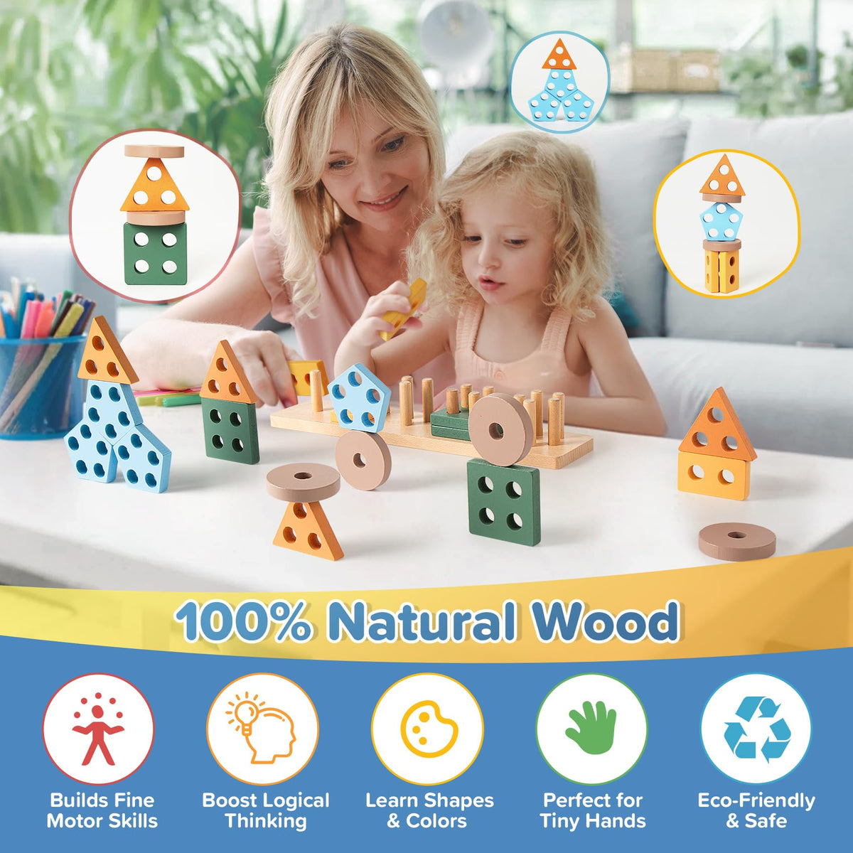 Somastung 7-in-1 Montessori Baby Toys – Wooden Xylophone, Sorting Blocks & More for 6-12 Months