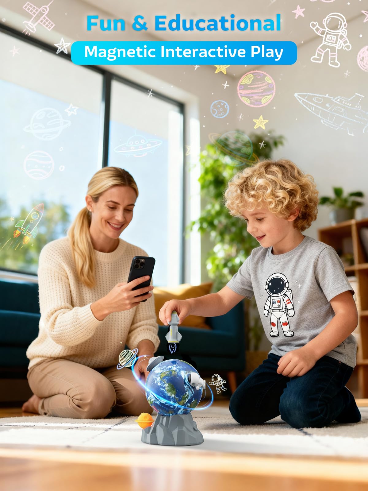 Somastung Magnetic Rotating Space Toy – 360° Spinning Rocket & Astronaut Playset