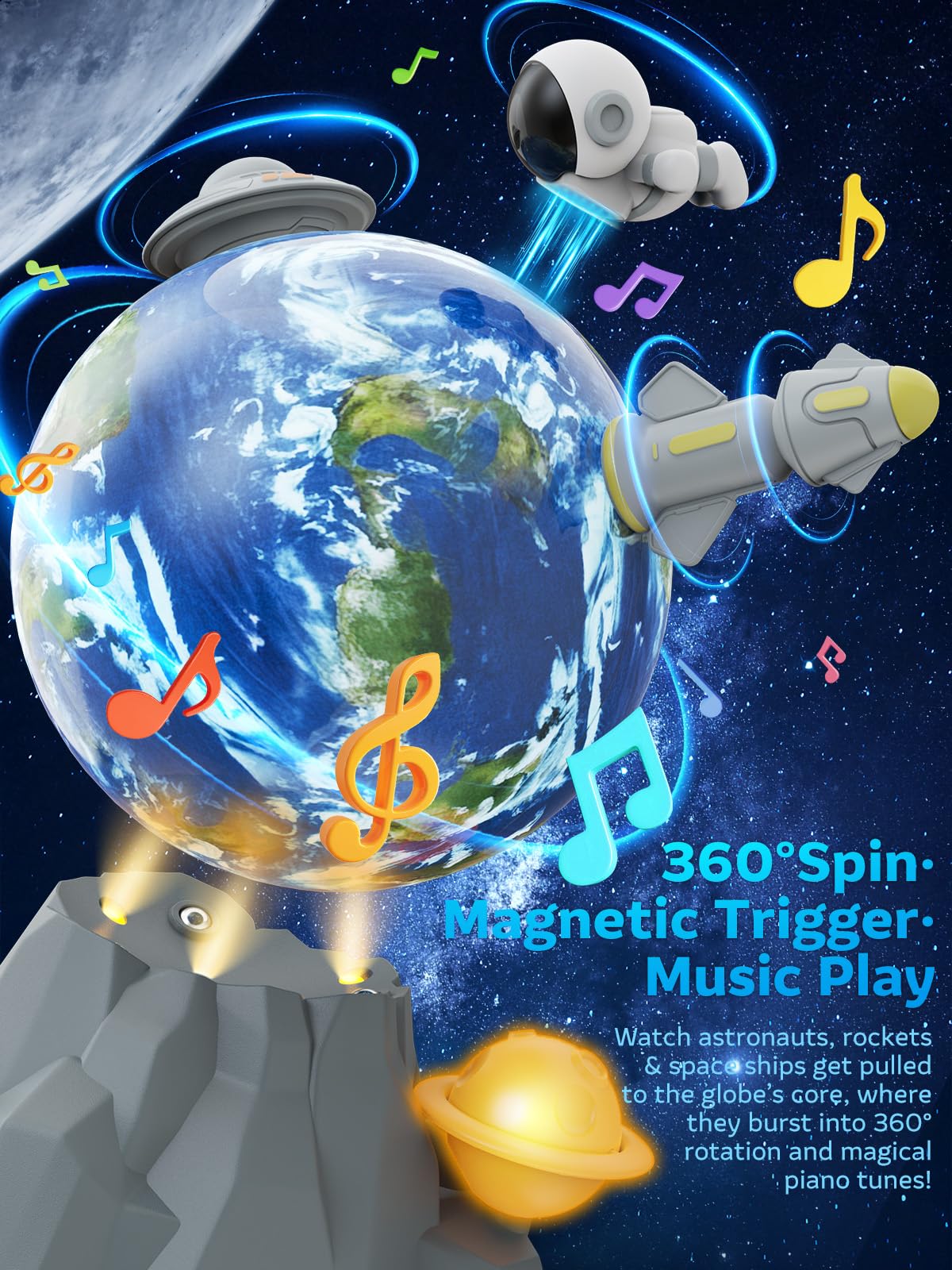 Somastung Magnetic Rotating Space Toy – 360° Spinning Rocket & Astronaut Playset