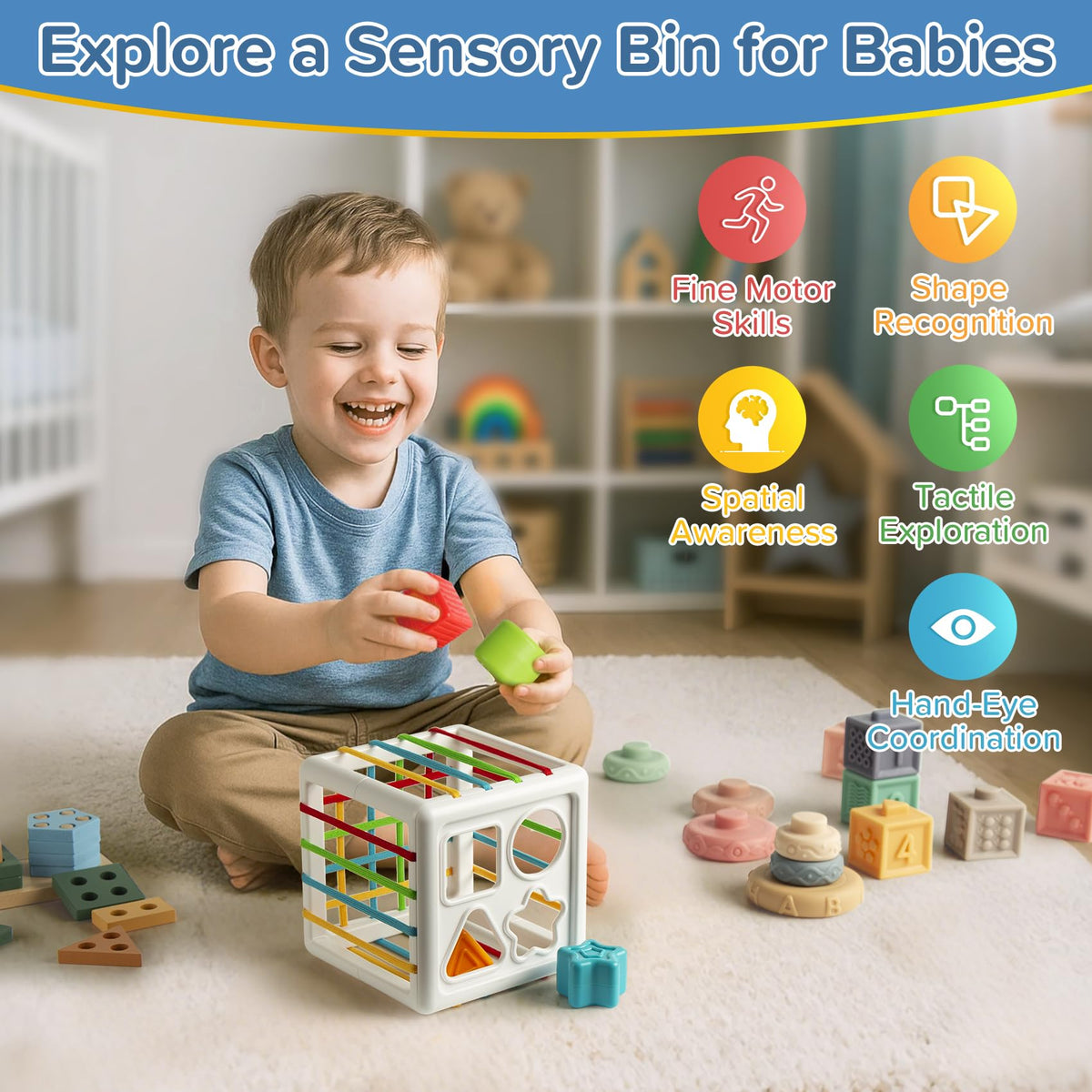 Somastung 7-in-1 Montessori Baby Toys – Wooden Xylophone, Sorting Blocks & More for 6-12 Months