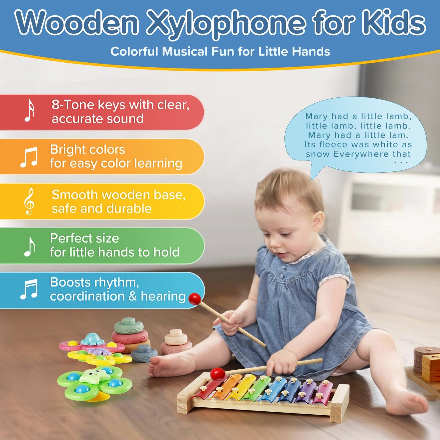 Somastung 7-in-1 Montessori Baby Toys – Wooden Xylophone, Sorting Blocks & More for 6-12 Months