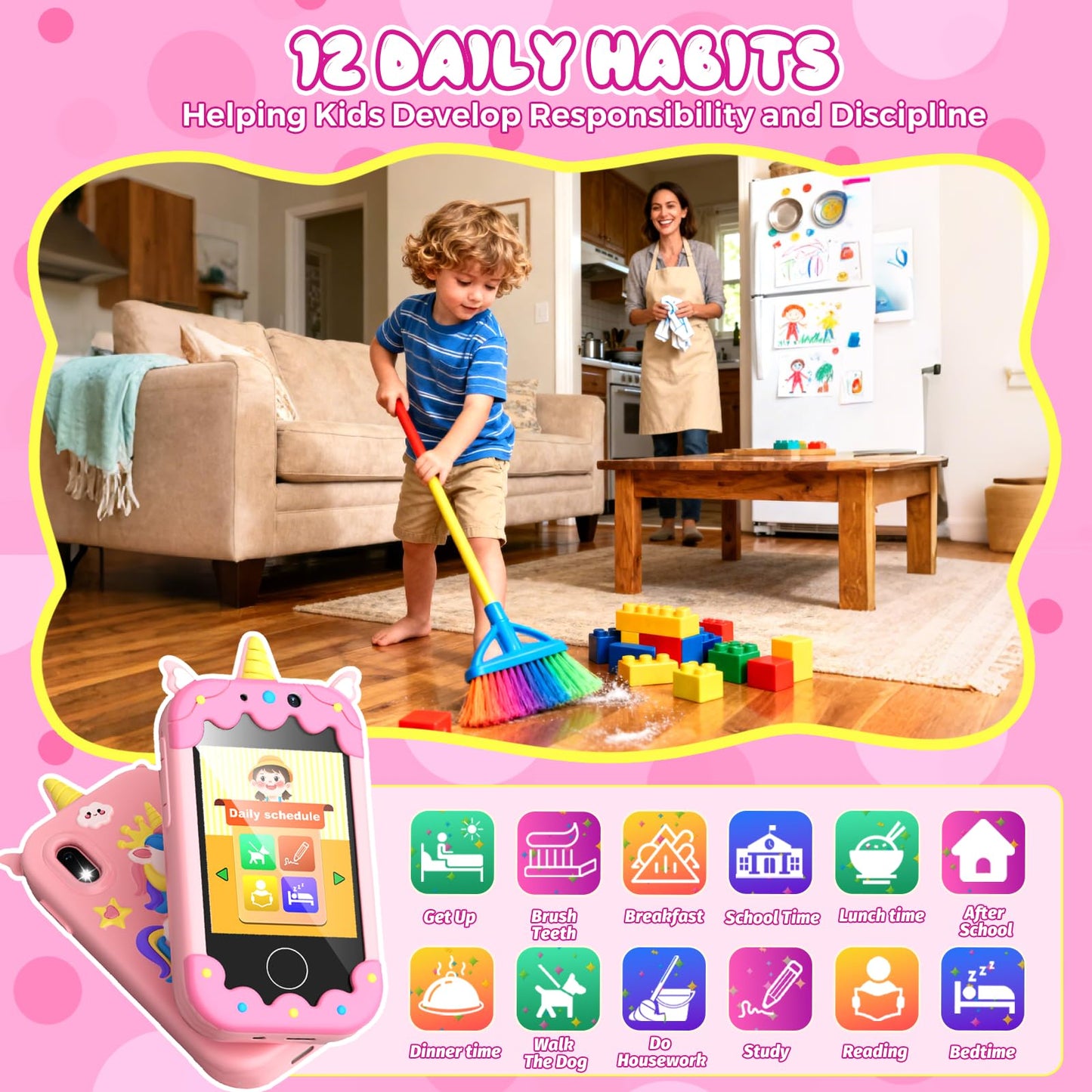 Sompaty Kids Smart Phone 2.8-inch Touchscreen HD, Dual Cameras, 16 Games, 16GB Card | Safe Toy Phone for Kids Aged 3-12