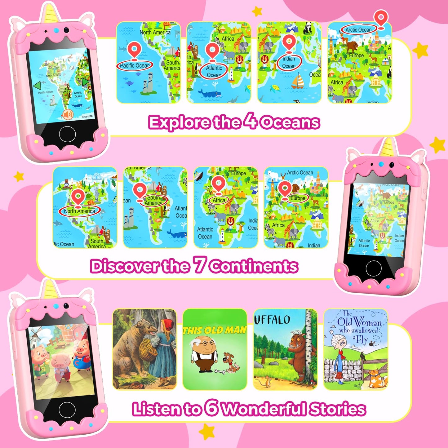 Sompaty Kids Smart Phone 2.8-inch Touchscreen HD, Dual Cameras, 16 Games, 16GB Card | Safe Toy Phone for Kids Aged 3-12