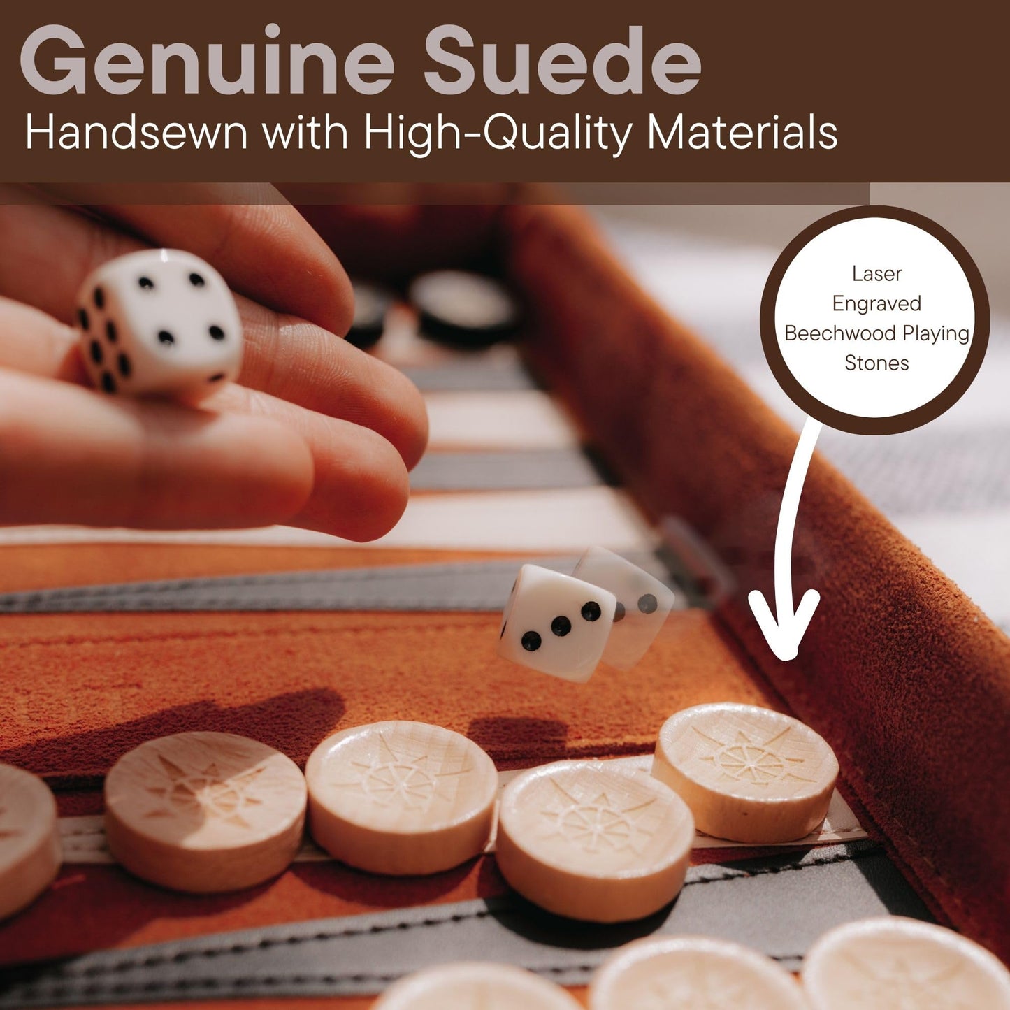 Sondergut Roll-up Portable Suede Deluxe Backgammon Game Set – Compact Travel Backgammon with Pop-Up Field