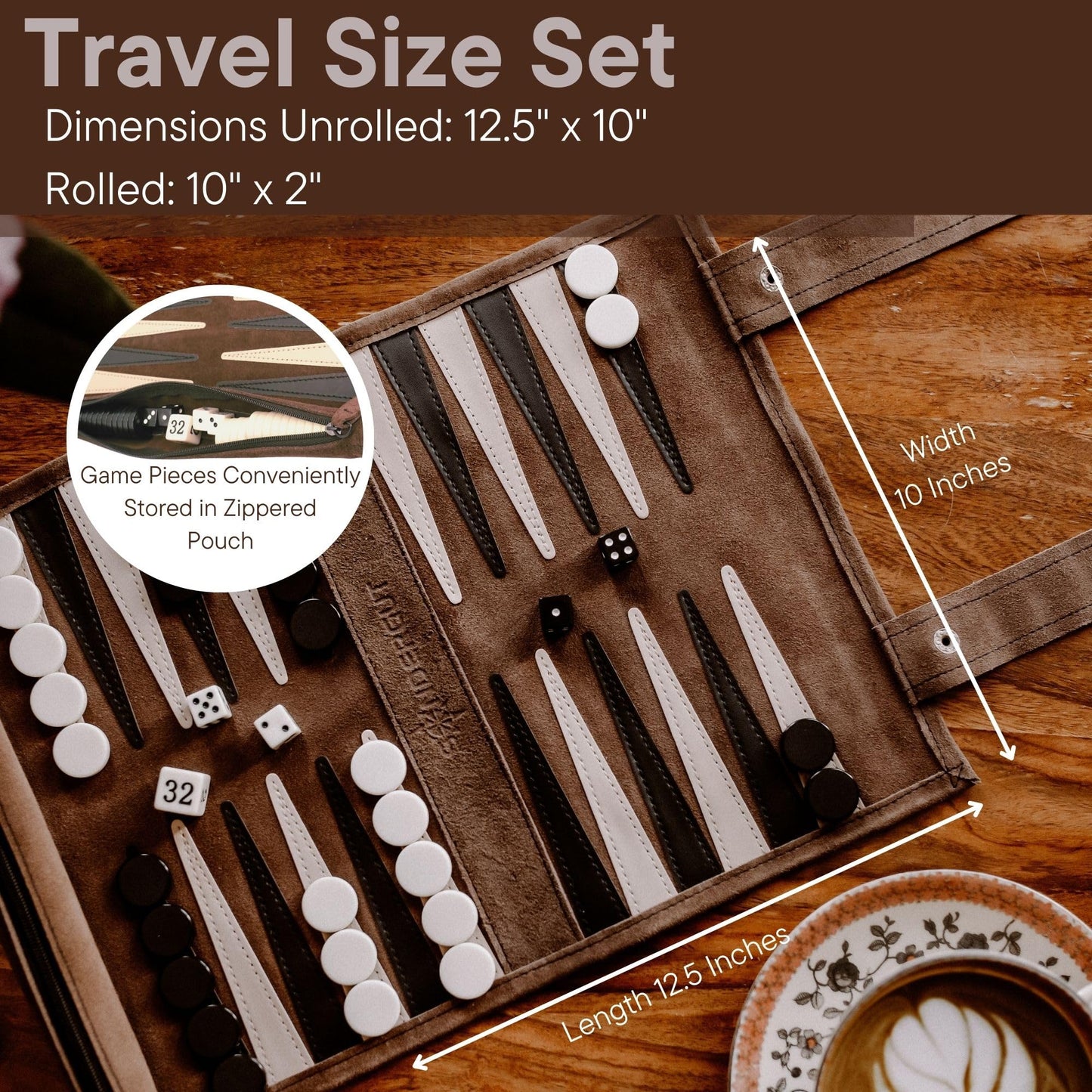 Sondergut Roll-up Portable Suede Backgammon Set - Travel-Ready Leather Board