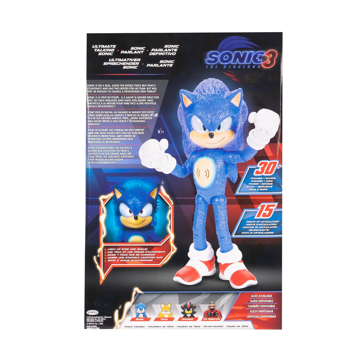 Sonic The Hedgehog 3 Ultimate Talking Sonic 12-Inch Figure | 30+ Phrases, Light-Up Eyes