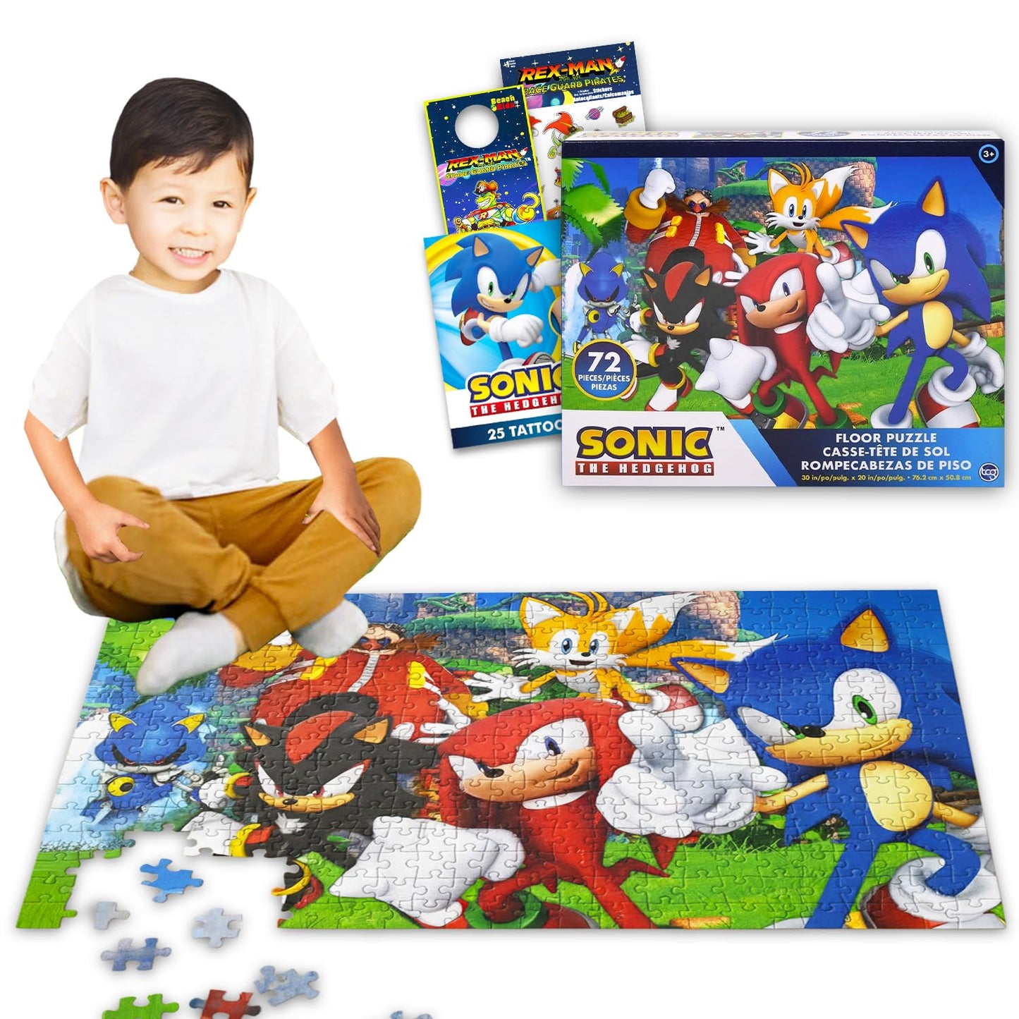 Sonic the Hedgehog Floor Puzzle Set – 72-Piece Puzzle + Stickers & Tattoos