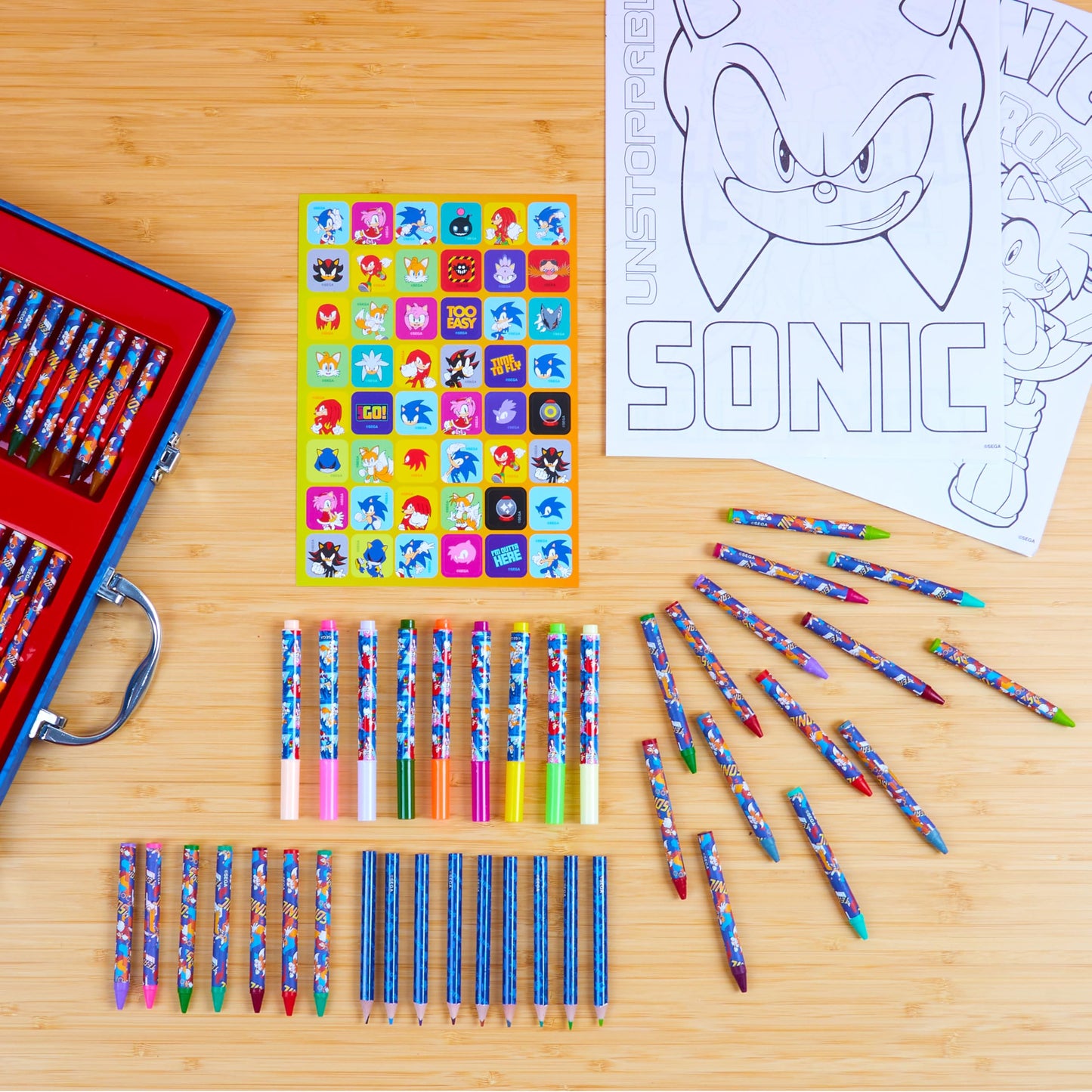 Sonic The Hedgehog 130+ Piece Art Kit for Kids — Travel Case, Pencils, Markers, Crayons