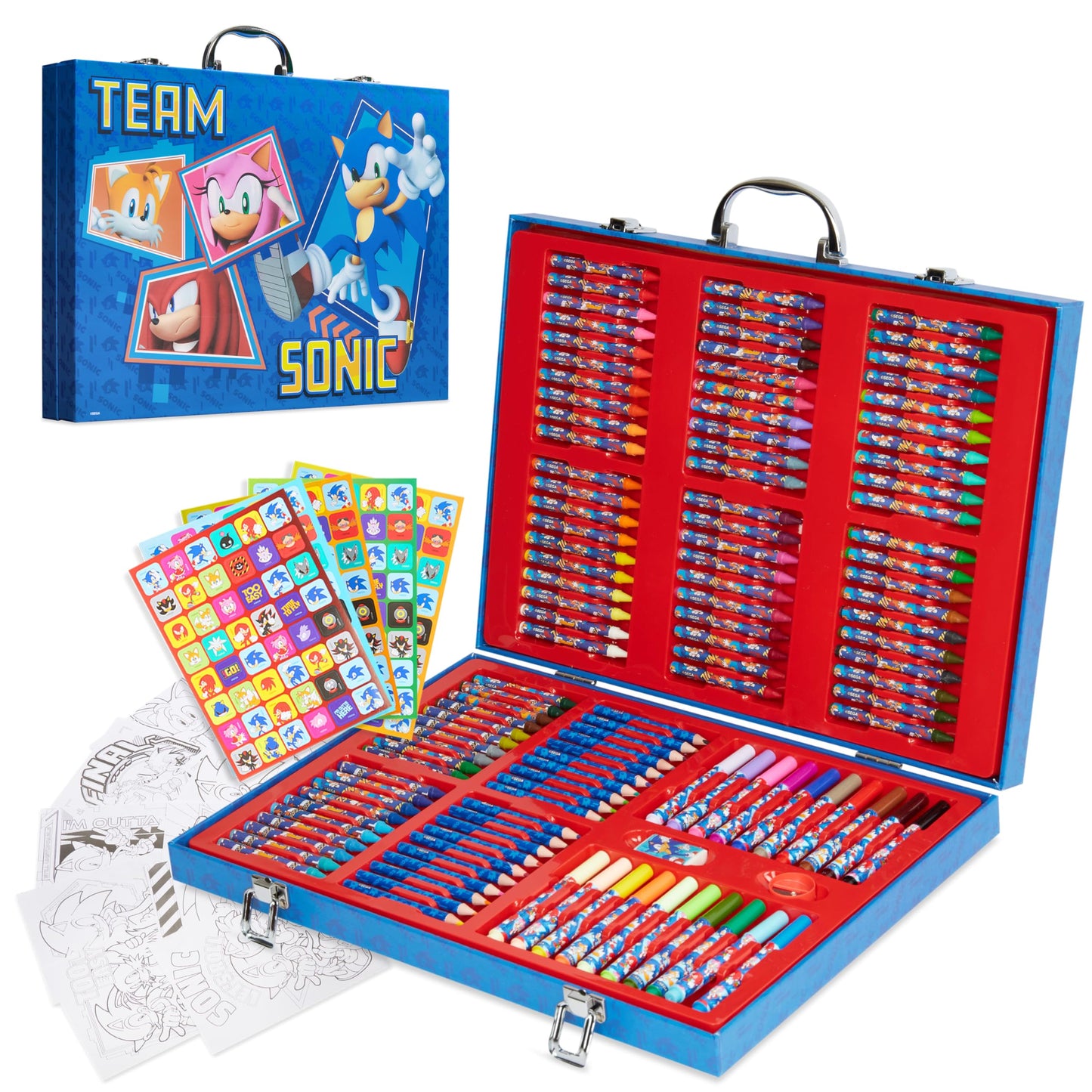Sonic The Hedgehog 130+ Piece Art Kit for Kids — Travel Case, Pencils, Markers, Crayons