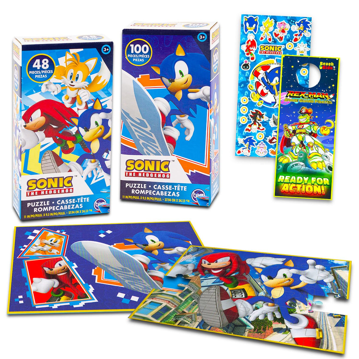 Sonic the Hedgehog Puzzle Bundle for Kids | 48-Piece + 100-Piece Puzzles with Stickers | Ages 4-8
