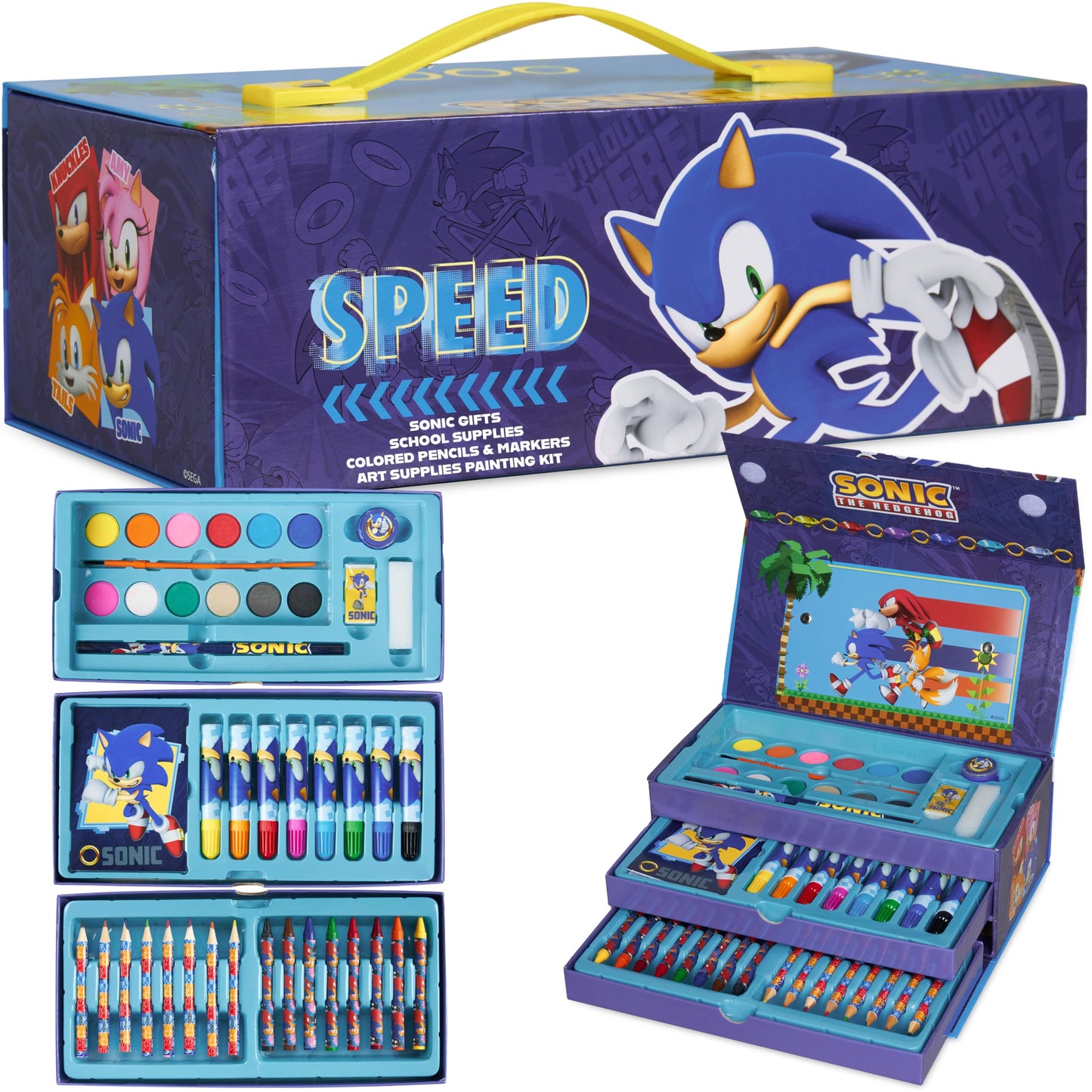 SONIC THE HEDGEHOG Colored Pencils Art Set – Kids Drawing Kit, School Supplies, Gift for Boys