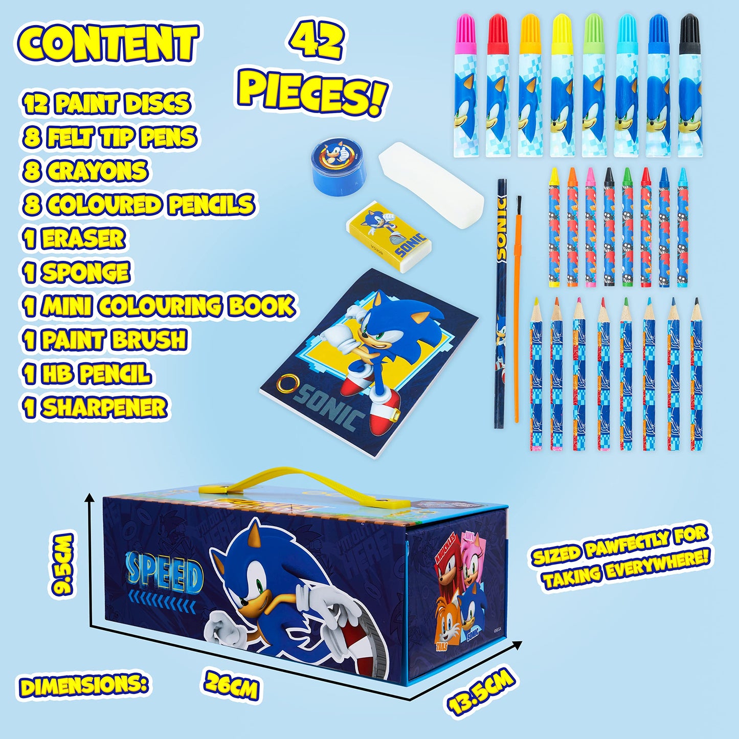 SONIC THE HEDGEHOG Colored Pencils Art Set – Kids Drawing Kit, School Supplies, Gift for Boys