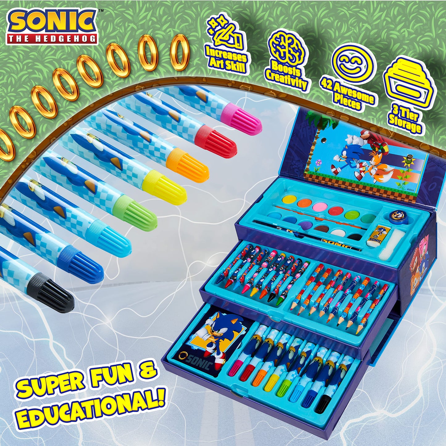 SONIC THE HEDGEHOG Colored Pencils Art Set – Kids Drawing Kit, School Supplies, Gift for Boys