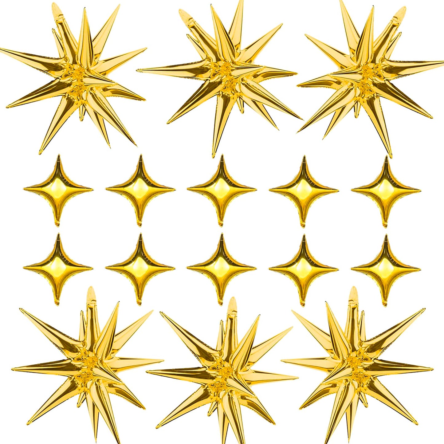 SONICEBUY Gold Star Foil Balloons Kit – 6 Large Explosion Balloons + 10 Small Four-Point Stars for Weddings & Parties