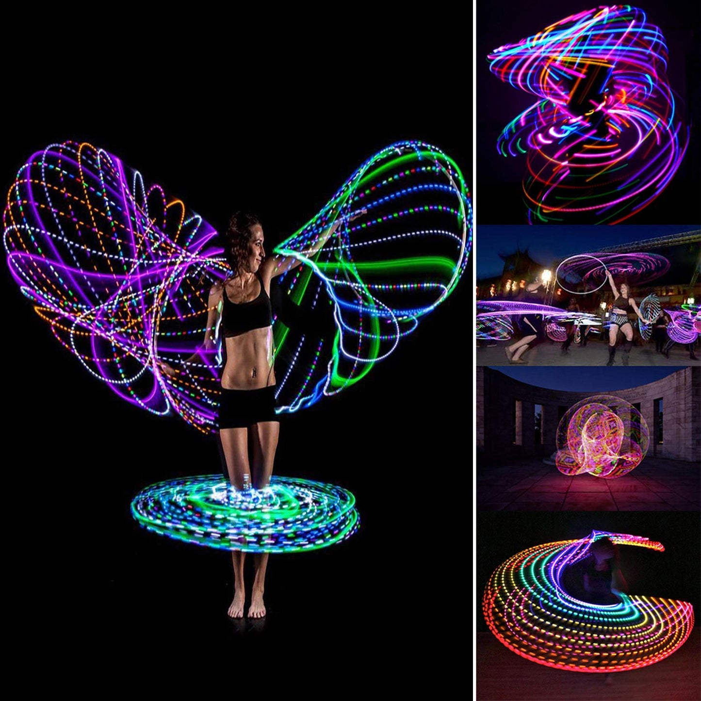 SONSA 4-Pack LED Hoops for Adults – 36in Foldable Light-Up Hoops with 24 LEDs