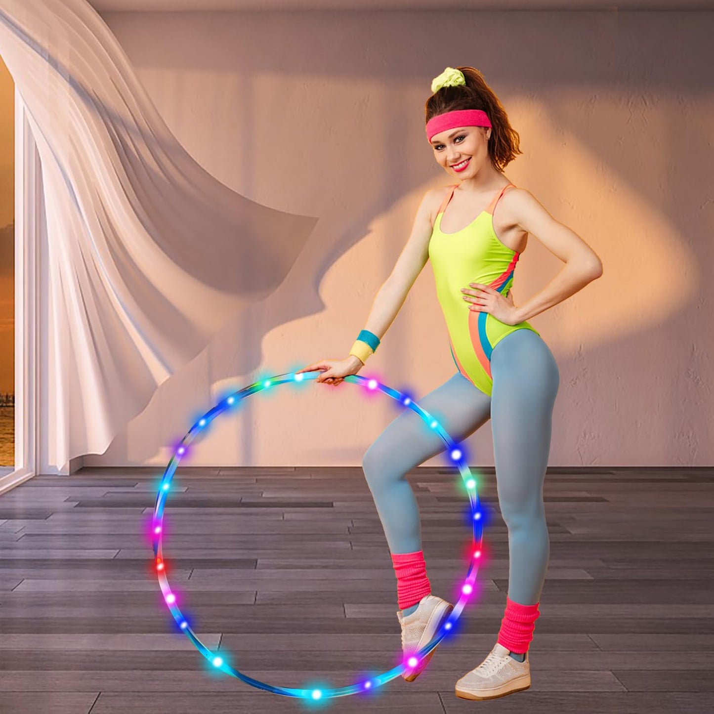 SONSA 4-Pack LED Hoops for Adults – 36in Foldable Light-Up Hoops with 24 LEDs