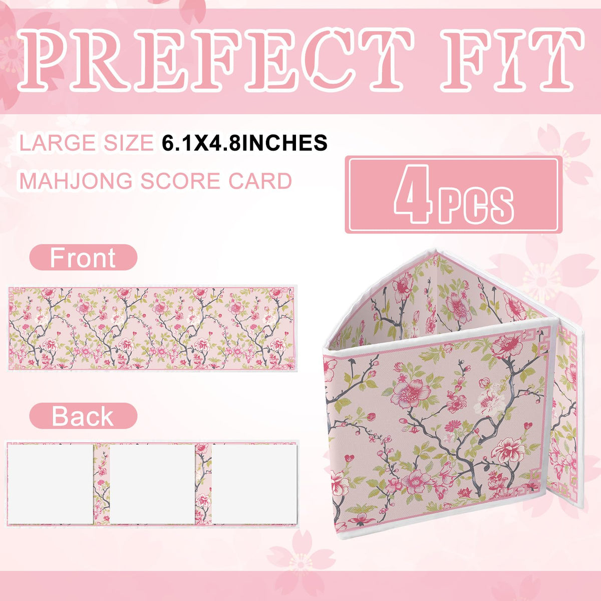 Sonwyoung 4-Pack Chinoiserie Mahjong Card Holder Set – Large 6.2 x 5.2 in | Pink & Green