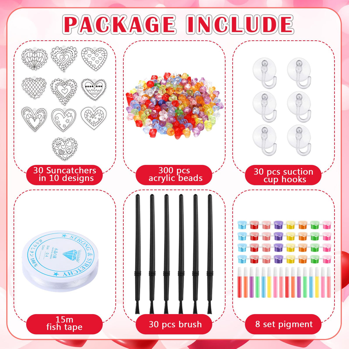 Sonwyoung 30 Sets Valentine’s Day Glow-in-the-Dark Heart Suncatchers Kit