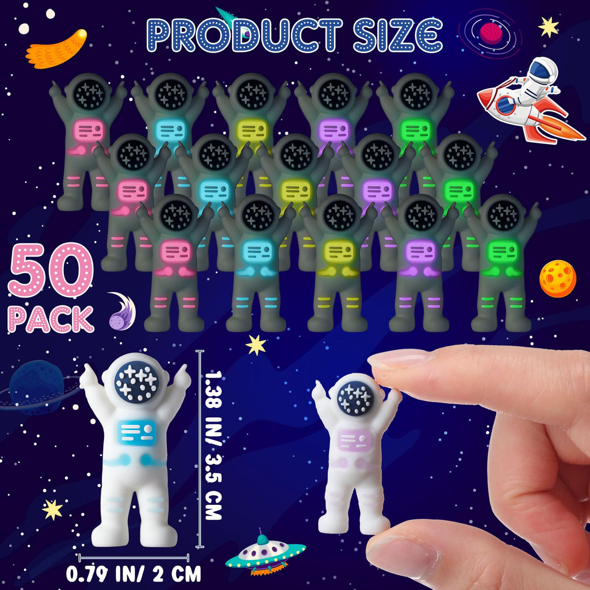 Sonwyoung 50 Glow-in-the-Dark Mini Astronaut Figurines – Colorful Space Toys