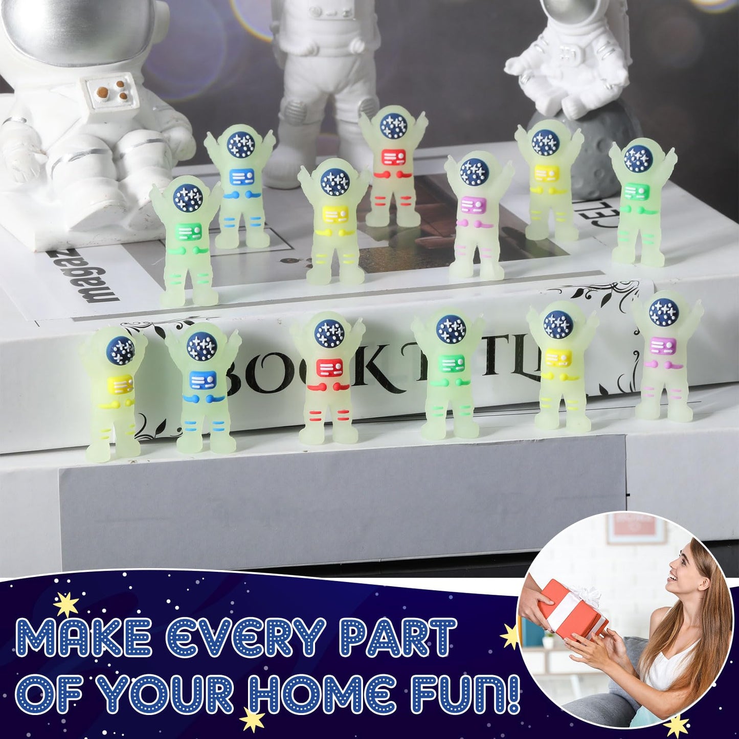 Sonwyoung 100 Pcs Glow-in-the-Dark Mini Astronaut Figurines